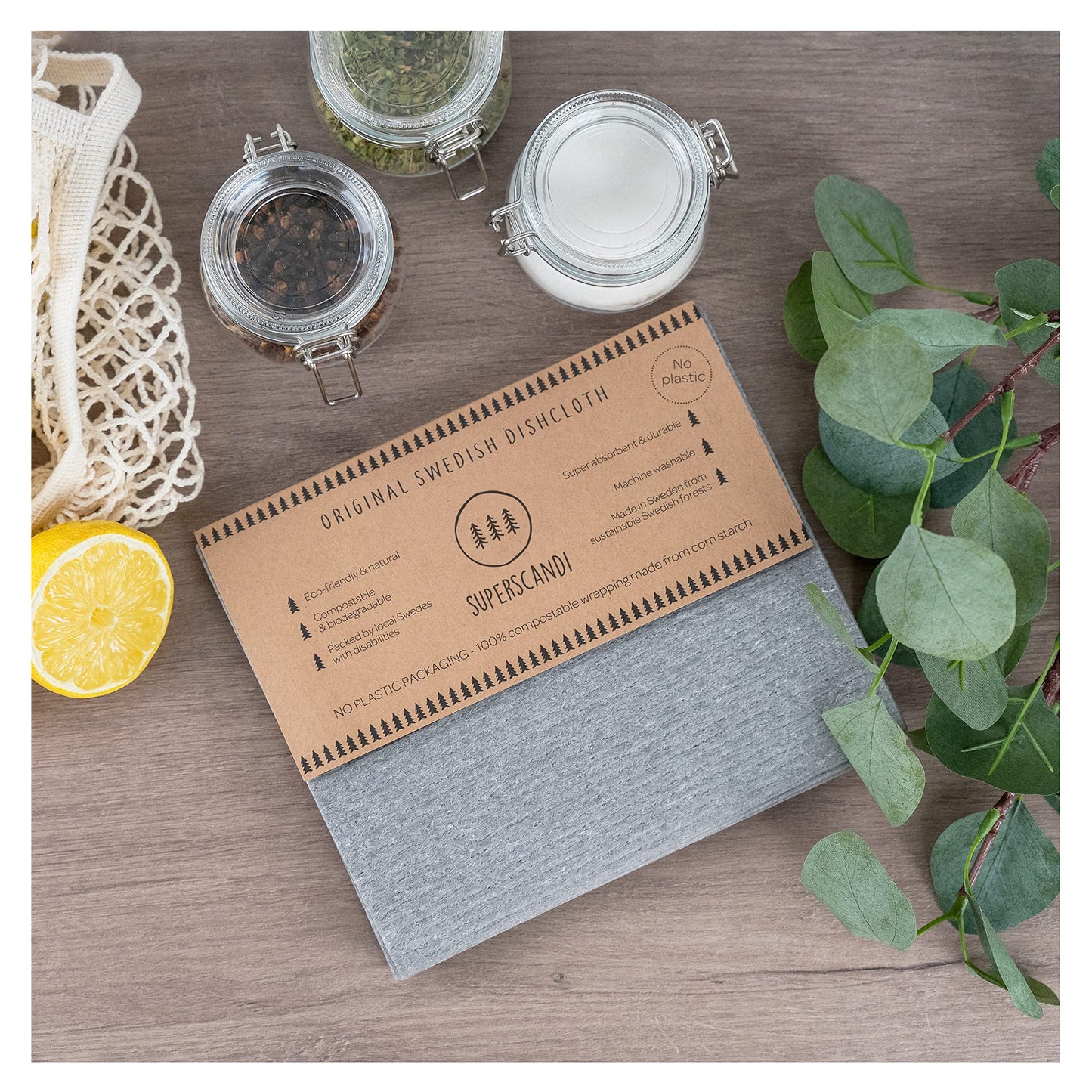 SUPERSCANDI 10 Pack Swedish Dishcloths for Kitchen - 100% Biodegradable & Compostable Reusable Paper Towels Washable, Food-Safe & Without Plastic - Dish Rags Suitable for Any Surface, Grey