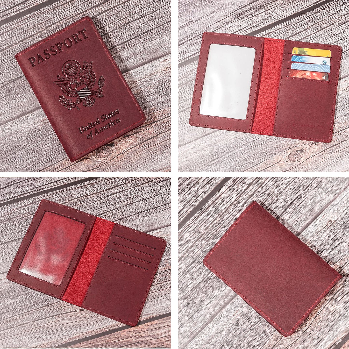 RFID-Blocking Genuine Leather Passport Holder - Travel Document Organizer Wallet for Men & Women, Durable Slim Travel Accessories with Card Slots (Wine Red)