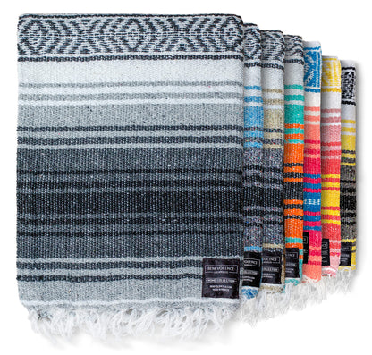 Benevolence LA Authentic Handwoven Mexican Blanket | Yoga Blankets, Outdoor, Picnic, Beach, Camping | Equestrian Saddle | Serape 50x70 inches - Gray, Pack of 1