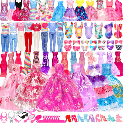71 Pcs Doll Clothes and Accessories, 5 Wedding Gowns 9 Fashion Dresses 3 Tops 3 Pants 3 Bikini Swimsuits 20 Shoes for 11.5 inch Doll Christmas Stocking Stuffers Girls Gift Age 5-7 8-10