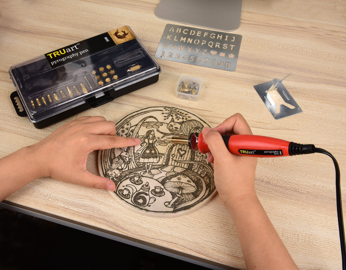 TRUArt Wood Burning Leather Pyrography Pen - Best Woodburning Crafts Tool Kit Set - Comes with 21 Different Tips - Dual Power Mode - 30W and 15W, Gourd