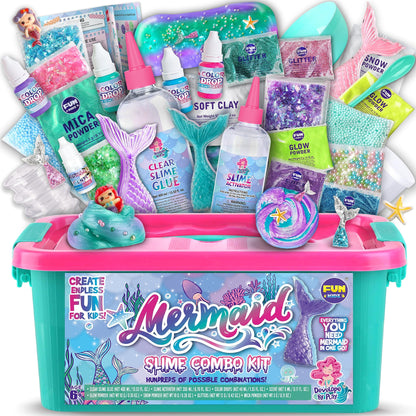 Summer Gift Mermaid Slime Kit for Girls, FunKidz Shimmer Slime Making Kit for Kids Age 8-12 DIY Soft Glitter Glossy Metallic Slime Toy