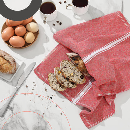 Zeppoli Classic 15 Pack 100% Natural Cotton Kitchen Towel Set, Reusable Wash Cloths, Absorbent Dish Towels, Machine Washable Hand Towels, Kitchen Essentials - 14' by 25' - Red Base