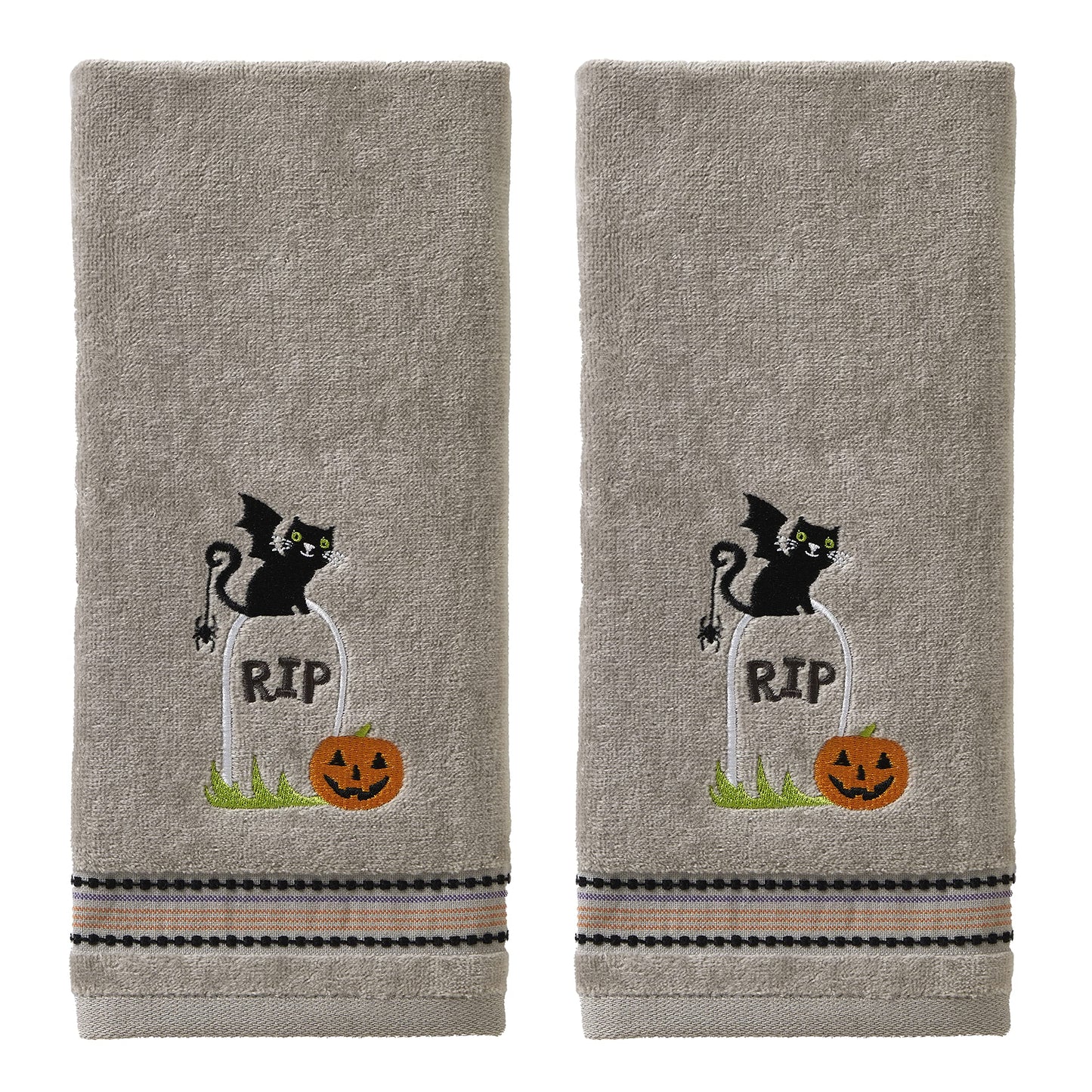 SKL Home Halloween Graveyard Cat Hand Towel Set for Bath/Kitchen/Bar & Gift, 2 Count