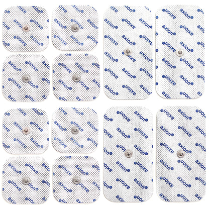 12 axion TENS Unit Electrode Pads Mix Set - 8 Square 2x2'' and 4 Rectangular 4x2'' Replacement Pads with 3,5mm Snap Button for TENS Machines and Muscle Stimulators | Reusable Self-Adhesive Electrodes