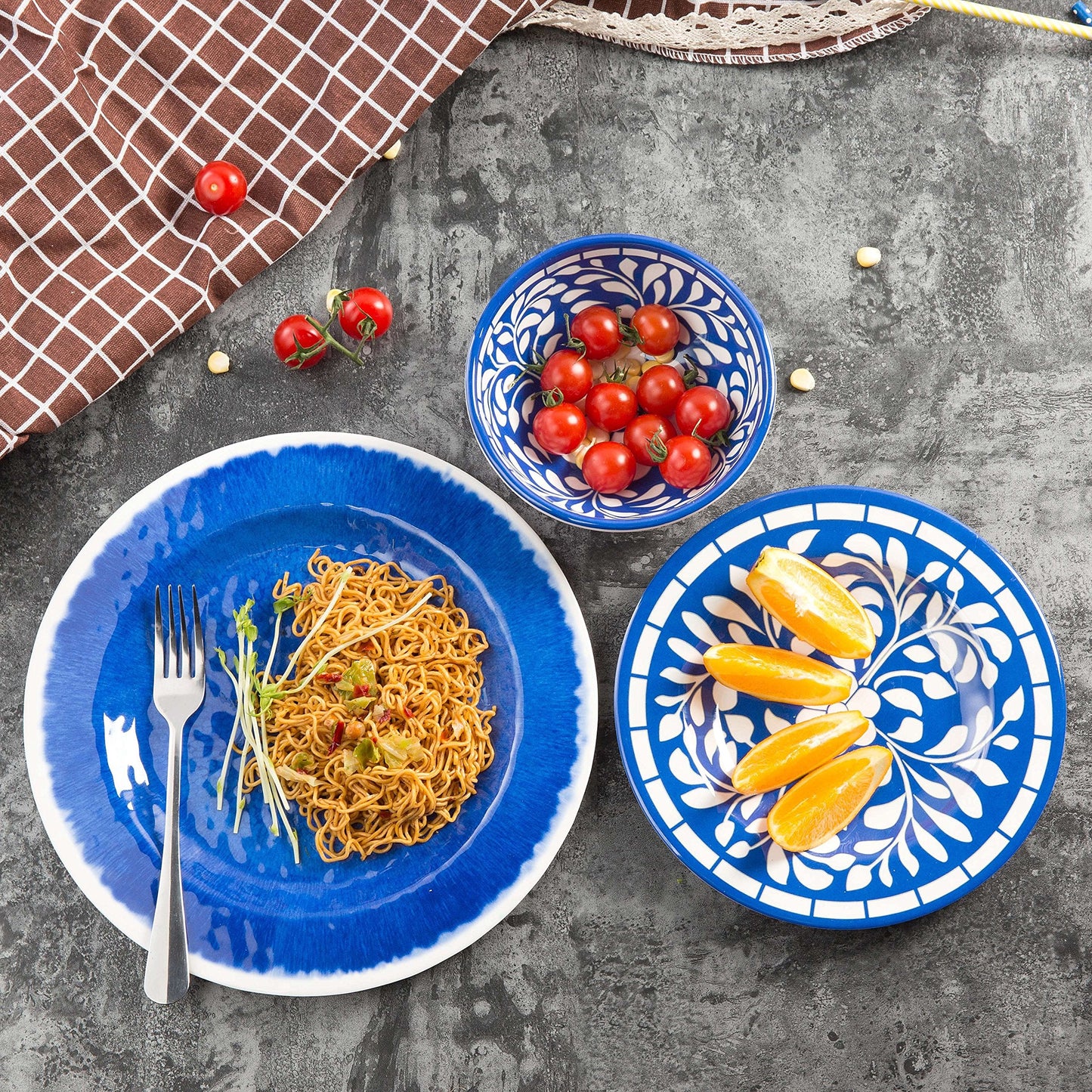 Yinshine Melamine Dinnerware Set - 12 Pcs Dinner Dishes Set for 4, Plates and Bowls Set for Indoor & Outdoor Use- Dishwasher Safe, Unbreakable, Blue